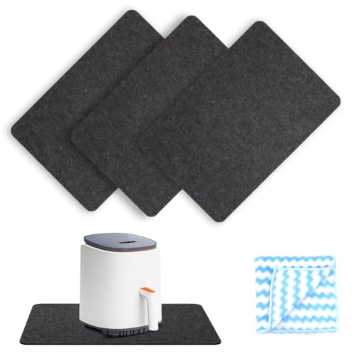 3 Stück Hitzebeständige Matte für Luftfritteuse, Küche Arbeitsplatte Hitzeschutzmatte mit 1 Lappen, 44X30cm Filzmatte Mikrowellen, Filz Küchentheke,Rutschfeste Unterlage Kaffeemaschine für Mikrowellen von Fouvin