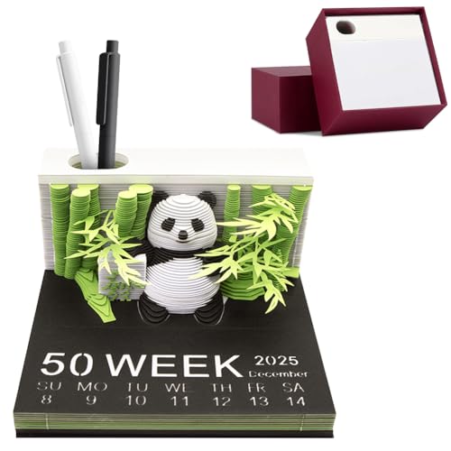 3D-Notizblock Panda, Abreißen Panda Kalender 2025, 2025 Tischkalender-Notizblock, Demotivierende Tischkalender, Kreative Papierskulptur Panda Desktop Ornament (Panda - A) von Fouvin