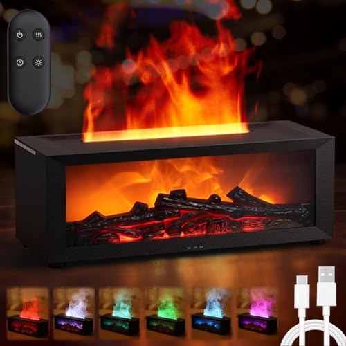 Flammen Aroma Diffuser,Diffuser Ätherische Öle mit 7-Farben-Licht,Luftbefeuchter Flame Diffuser mit Fernbedienung, Duftöl Diffuser mit Timer,Wasserlose Abschaltautomatik für Zuhause Büro Raumduft Yoga von Fouvin