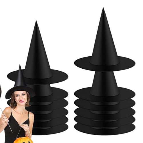 Foway Hexenhüte für Frauen, schwarze Hexenhüte, 12 Stück Halloween-Party-Hexenhut, Damenkostüm Hexenhut, Cosplay-Kostümzubehör für Halloween-Partys von Foway