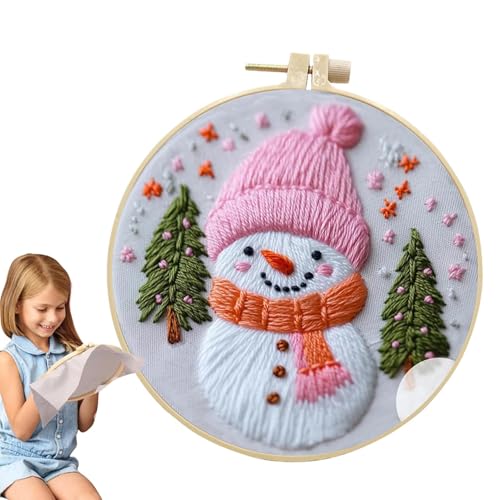 Foway Stickset Weihnachten,Winter Stickset - Nähmuster Handstickerei Ornament | Stick-Übungsset, vielseitiges Nadelspitzen-Reifen-Set für Büros und Wohnzimmer von Foway