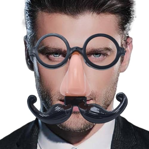 Foway Verkleidungsbrille mit Schnurrbart,Brille mit Nase und Schnurrbart,Lustige Halloween-Nasenbrille mit Schnurrbart | Neuartige Brillen-Streich-Requisiten für Gentleman-Cosplay für Maskerade, Bühne von Foway