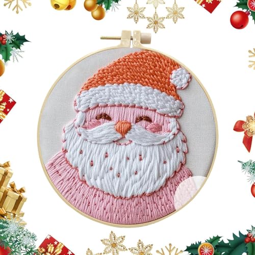 Foway Winter-Stickset, Weihnachts-Stickset für Erwachsene,Nähmuster Handstickerei Ornament | Stick-Übungsset, vielseitiges Nadelspitzen-Reifen-Set für Büros und Wohnzimmer von Foway