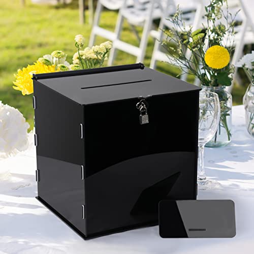 Fowecelt Schwarze Acryl-Hochzeitskartenbox mit Schloss, rustikale Kartenbox für Hochzeitsempfang, Brautparty, Geburtstag, Babyparty, Abschlussfeier von Fowecelt