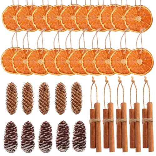 20x getrocknete Orangenscheiben 10x Zimtstangen, und 10x Tannenzapfen Weihnachtskranz Deko Natur Dekoration Weihnachten Adventskranz（with 40Pcs*30cm Juteseil） von Fox·Bunny