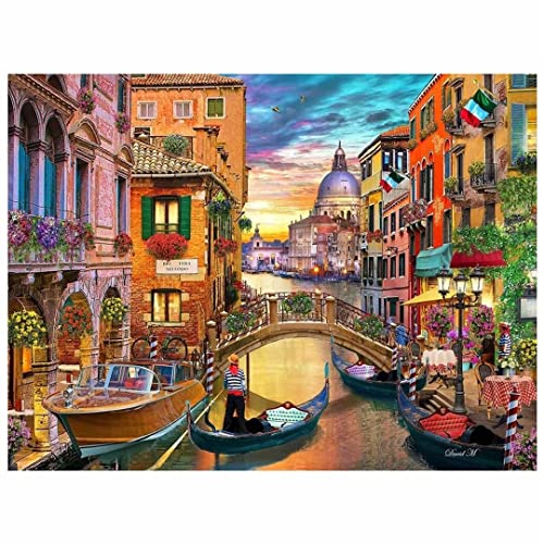 Diamant Painting Bilder, DIY 5D Diamond Painting Erwachsene Groß Stickerei Malen Nach Zahlen Kit Full Gem Art Dotz Daiments Painting Kunsthandwerk Deko Diamant Malerei Wasserstadt Venedig 30x40cm von Foyaya