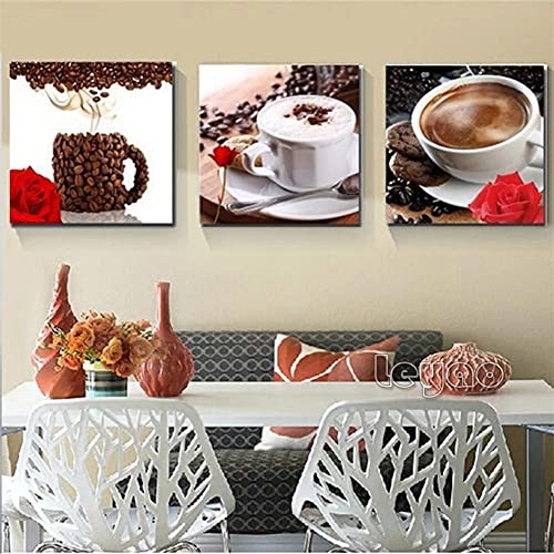 Diamond Painting,3 Teilig Diamond Painting Set Kaffeetasse,5D Diamant Painting Bilder für Erwachsene & Kinder,DIY Diamant Malen Nach Zahlen Crystal Leinwand Stickerei für Home Dekoration 60x60cm von Foyaya