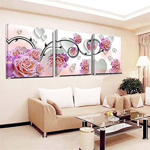 Diamond Painting Rosa Lila Rose,5D Diamond Painting Kinder,DIY 3 Packung Diamant Painting Bilder Set für Erwachsene,Diamond Painting Vollbohrer Groß Set,Diamant Malerei für Home Decor 45x45cm von Foyaya