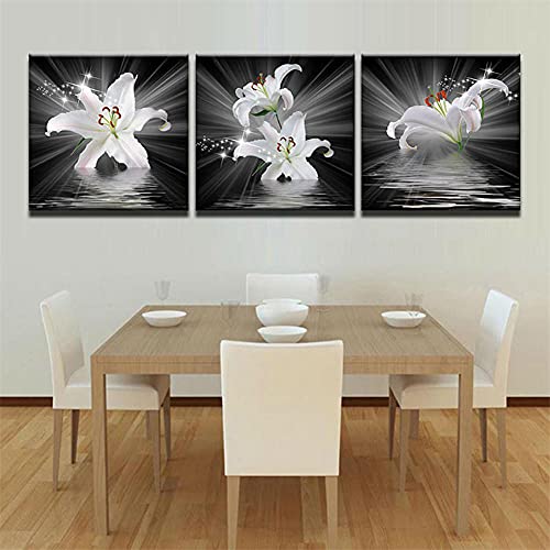 Diamond Painting weiße Lilie,5D Diamond Painting Kinder,DIY 3 Packung Diamant Painting Bilder Set für Erwachsene,Diamond Painting Vollbohrer Groß Set,Diamant Malerei für Home Decor 40x40cm von Foyaya