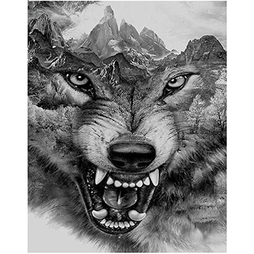 Foyaya Diamond Painting Wolf 5D Diamant Painting Voll Set mit Diamond Painting Zubehör 80x100cm Leinwand Groß Bilder Malen Nach Zahlen Erwachsene Kinder Geschenk für Deko Wohnzimmer Schlafzimmer von Foyaya