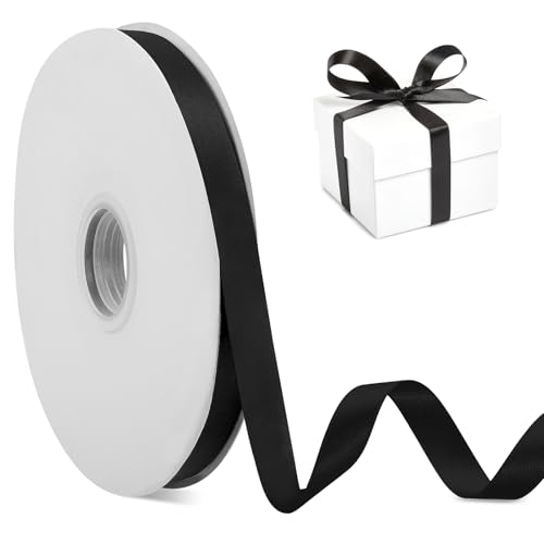 1/2 Zoll x 100 Yards/90m schwarzes Satinband zum Verpacken von Geschenken,breites schwarzes Seidenband für Schleifenherstellung/Blumensträuße,Seidenband doppelseitig zum Verpacken von Geschenken von Foyods