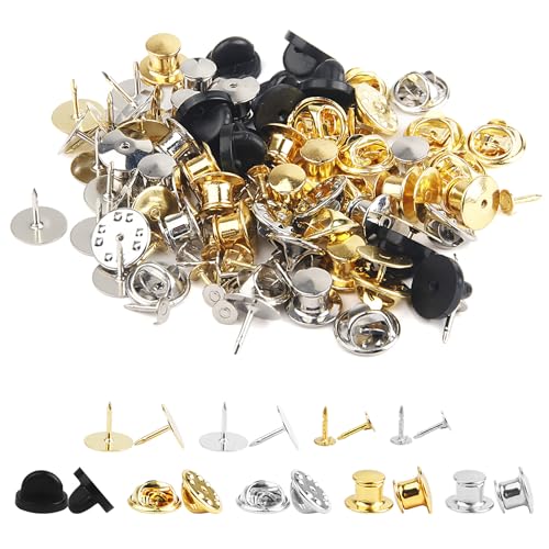 100 Stück Pin Verschluss,Pinbacks mit Verriegelung,3 Stile mit Verriegelungs,Ersatz für Emaille Pins,Pinbacks zum Verriegeln,für DIY,Hüte,Krawatten,Jacken,Taschen(Silber,Gold,Schwarz) von Foyods