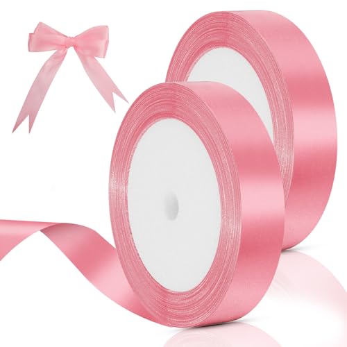 2 Rollen 22 m x 2 cm Satinband Rosa Band Hochzeitsgeschenkband Rosa Band für Geschenkverpackung Brautstrauß Basteln Geburtstag Hochzeitsdeko/handgefertigte Schleifen Rosa Band von Foyods