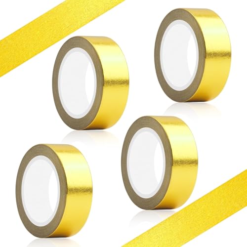 4 Rollen Washi-Tape aus Goldfolie, 15 mm x 10 m, goldenes Klebeband, Fliesennahtband, selbstklebendes Bastel-Dekoband für Scrapbooks, Geschenkverpackungen, Fliesennahtabdeckungen, Washi-Tape, goldglän von Foyods