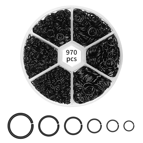 970PCS Schmuckherstellung Ringe Schwarz, schwarze sicherheitsnadeln & Edelstahl offene Split kleine Sprungringe, offene O-Ringe Verbinder für Armband, Ohrringe, Handwerk (4/5/6/7/8/10mm) von Foyods