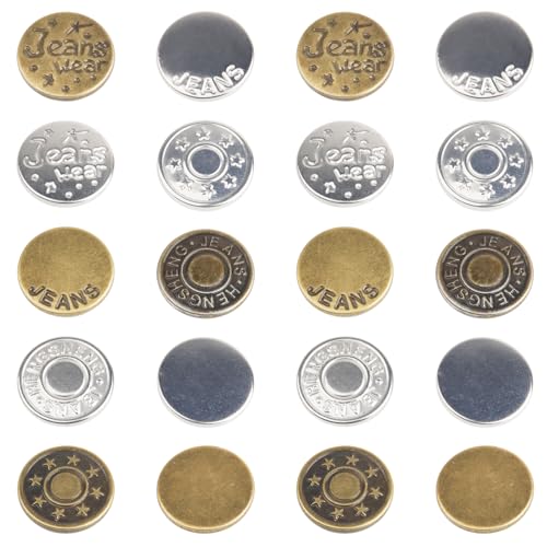 Knöpfe für Jeans, 20PCS Jeans Knöpfe Ohne Nähen für Button Pins Jeans, No Sew Knopf für Jeans zu machen kleiner & Größe nach unten für Hosen, Kleid, Jeans, Röcke, Ajustables Knöpfe für Jeans von Foyods