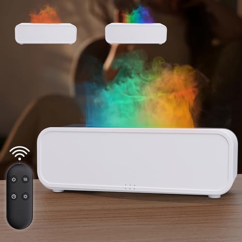 Foyucool Bunte Flamme Aroma Diffuser, 250ml Duftöl Diffuser mit Fernbedienung und Sprachsteuerung, 8 Farben Wechseln, Timing 2/4/6H und Wasserlose Abschaltautomatik, Weiß von Foyucool