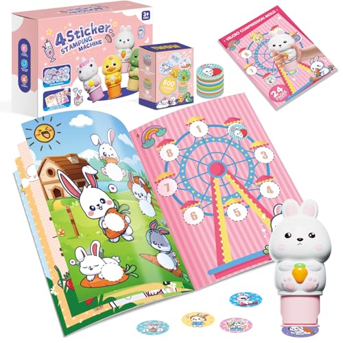 Aufkleber Stempel, 24-Seitiges Aktivitätenblock, 800 Sticker, Aufkleber Set Kinder Fidget Bastelspielzeug, Stickerbuch ab 2 3 4 5 6 Jahre Geschenk für Jungen und Mädchen-Kaninchenpaket von Fozcmisw