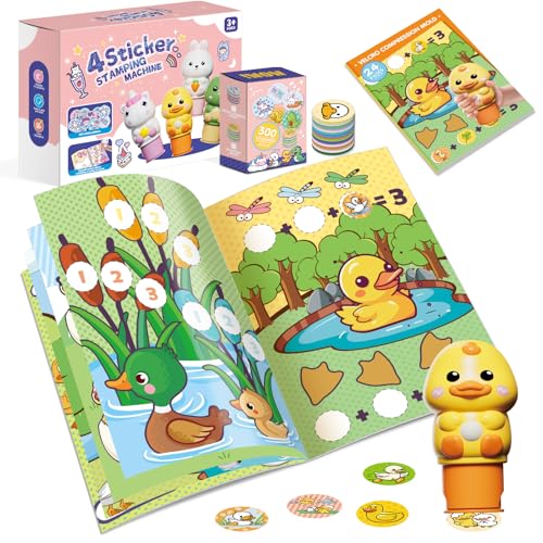 Fozcmisw Aufkleberstempel, 24-Seitiger Aktivitätenblock mit 300 Sticker, Kinder Fidget Bastelspielzeug, Stickerbuch ab 2 3 4 5 6 Jahre Geschenk für Jungen und Mädchen-Entenpaket von Fozcmisw