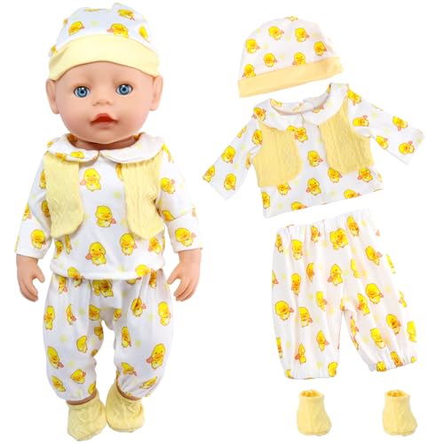 Baby Puppen Puppenkleidung 35-43 cm 1 Oberteil + 1 Hose + 1 Hut + 1 Paar Socken, Kleine gelbe Ente Kleidung Outfits für Baby Kinder Mädchen Jungen (Puppe Nicht enthalten) von Fractoluxe