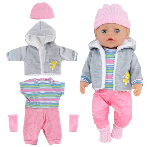 Baby Puppen Puppenkleidung 35-43 cm 1 graue Jacke + 1 gestreifter Pullover + 1 Strickmütze + 1 Paar Socken, Kleidung Outfits für Baby Kinder Mädchen Jungen (Puppe Nicht enthalten) von Fractoluxe