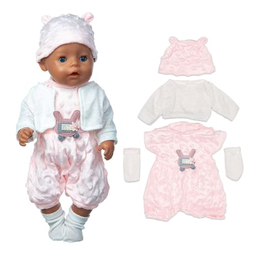 Kleidung Outfits für Baby Puppen, Herbst Puppenkleidung 36-45cm, Puppen Kleidung, Puppenkleidung mit Jumpsuit, weißem Pullover, Hut und Socken, Animal Element Puppenkleidungsset Geschenk für Kinder von Fractoluxe