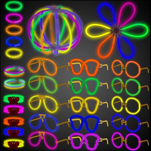 Glowi Party-Set für Partys, leuchtend, Set mit fluoreszierenden Stäben, Brillen und Armbändern, mehrfarbig, 236 oder 437 Teile (437 Stück) von Framan