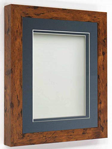 Frame Company Frame Range Rickman Box 3D-Bilderrahmen, Holz, Rustikal mit blauem Passepartout, 8x8 for Image Size 5x5 inch von Frame Company