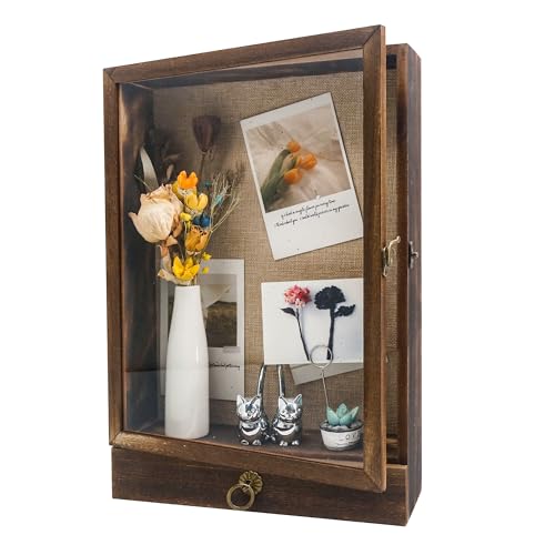 FramePro 30x40 3D Bilderrahmen mit Schubladen zum Befüllen, Holz Tiefer Rahmen mit Echtglas für Objektrahmen DIY Fotorahmen Memorabilia Bouquet Medaillen Geschenk zum Basteln-Braun von FramePro