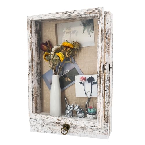 FramePro 30x40 3D Bilderrahmen mit Schubladen zum Befüllen, Holz Tiefer Rahmen mit Echtglas für Objektrahmen DIY Fotorahmen Memorabilia Bouquet Medaillen Geschenk zum Basteln-Weiß von FramePro