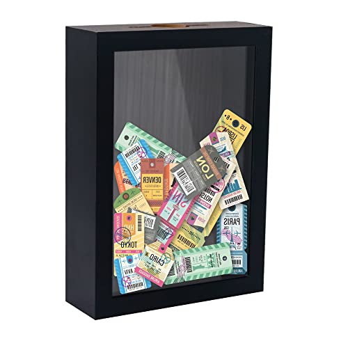 FramePro Bilderrahmen für Ticket Shadow Box 3D Rahmen zum Befüllen Tiefer Aufbewahrungsboxen Glasscheibe Holz Objektrahmen DIY Vitrine Muscheln Flugtickets Fotorahmen Memorabilia Schwarz 13 x 18 cm von FramePro