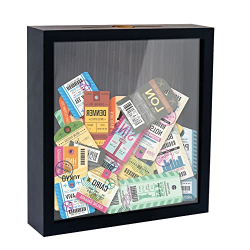 FramePro Bilderrahmen für Ticket Shadow Box 3D Rahmen zum Befüllen Tiefer Aufbewahrungsboxen Glasscheibe Holz Objektrahmen DIY Vitrine Muscheln Flugtickets Fotorahmen Memorabilia Schwarz 20 x 20 cm von FramePro