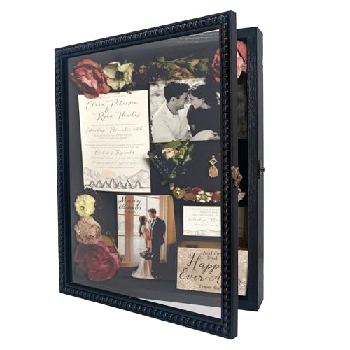 FramePro Große Schattenbox Vitrine Rahmen mit Glasfenstertür Bilderrahmen Holz Box für Objektrahmen Tiefer Fotorahmen Shadowbox Memorabilia Bouquet Medaillen Geschenk Schwarz 28x35 cm von FramePro