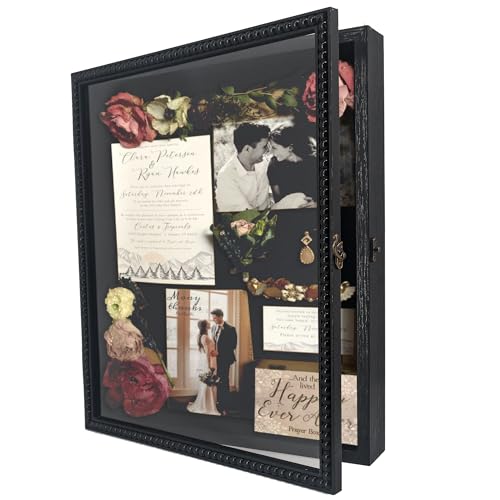 FramePro Große Schattenbox Vitrine Rahmen mit Glasfenstertür Bilderrahmen Holz Box für Objektrahmen Tiefer Fotorahmen Shadowbox Memorabilia Bouquet Medaillen Geschenk Schwarz 33x41 cm von FramePro