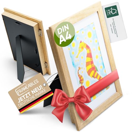 Frameables Bilderrahmen für 100 Kinderzeichnungen, ECHTES HOLZ (DIN A4 GRößE), Bruchsicheres Acrylglas, Aufbewahrung & Befüllen von Bildern für Kunstgalerie, Jetzt Größe wählen von Frameables