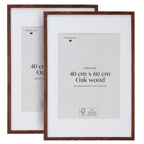 2er-Set Bilderrahmen in 40x60 - Eleganter Bilderrahmen für die Wand - Dunkle Eiche - Hervorragende Verarbeitung - Hergestellt aus nachhaltigem FSC-zertifiziertem Holz - Inkl. Metallaufhänger von Framelane