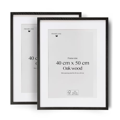 Framelane 2er-Set Bilderrahmen 40x50 in schwarzer Eiche - Eleganter origineller Rahmen - Hervorragende Verarbeitung - Hergestellt aus nachhaltigem FSC-zertifiziertem Holz - Inkl. Metallaufhänger von Framelane