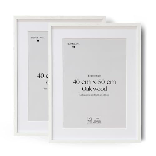 Framelane 2er-Set Bilderrahmen 40x50 in weißer Eiche - Eleganter dekorativer Rahmen - Hervorragende Verarbeitung - Hergestellt aus nachhaltigem FSC-zertifiziertem Holz - Inkl. Metallaufhänger von Framelane