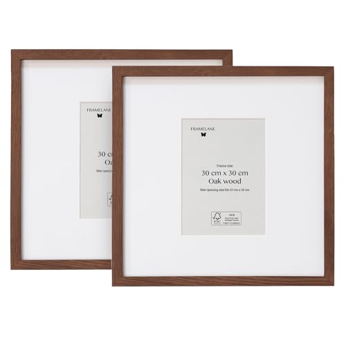 Framelane 2er-Set Bilderrahmen - Ideal für Bilder in 30x30 - Elegante dunkle Eichenfarbe - Hervorragende Verarbeitung - Hergestellt aus nachhaltigem FSC-zertifiziertem Holz - Inkl. Metallaufhänger von Framelane