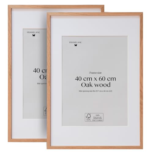 Framelane 2er-Set Bilderrahmen in 40x60 - Elegante Collagen Fotorahmen - natürliche Eiche - Hervorragende Verarbeitung - Hergestellt aus nachhaltigem FSC-zertifiziertem Holz - Inkl. Metallaufhänger von Framelane