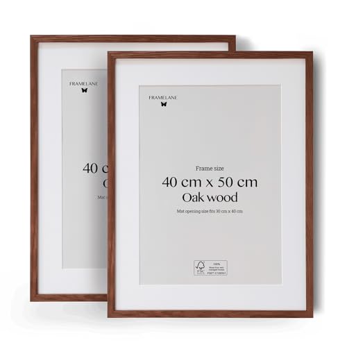 Framelane 2er-Set Bilderrahmen in dunkler Eiche - Eleganter Rahmen 40x50 - Dunkle Eiche - Hervorragende Verarbeitung - Hergestellt aus nachhaltigem FSC-zertifiziertem Holz - Inkl. Metallaufhänger von Framelane