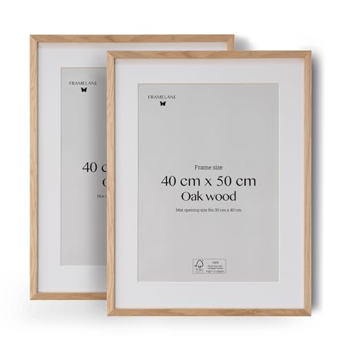 Framelane 40x50 2er-Set Bilderrahmen - Elegante natürliche Eiche - Hervorragende Verarbeitung - Hergestellt aus nachhaltigem FSC-zertifiziertem Holz - Inkl. Metallaufhänger von Framelane