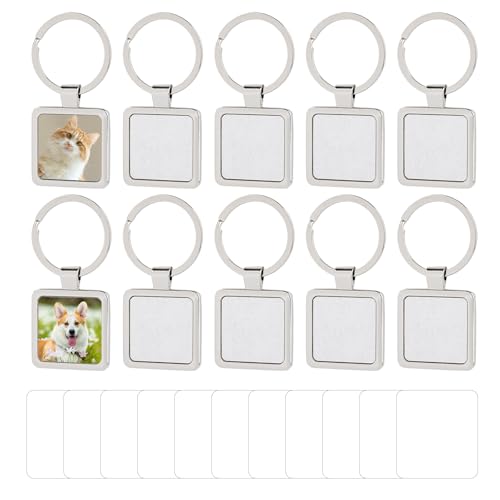 Framendino, 10 Stück Sublimations-Schlüsselanhänger, Rohlinge, quadratisch, Transferpresse, Schlüsselanhänger mit Ringen für DIY-Fotos, Basteln, Silber Framendino, 10 Stück Sublimations-Schlüsselanhänger, Rohlinge, quadratisch, Transferpresse, Schlüsselanhänger mit Ringen für DIY-Fotos, Basteln, Silber von Framendino