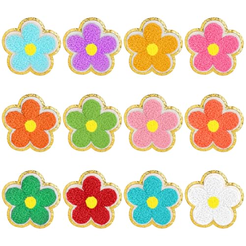 Framendino, 12 Stück Goldene Kanten Blume Aufbügler Patch Bolt Patch Chenille Stickerei Patch Nähen auf Patches für DIY Hüte Taschen Jacken von Framendino