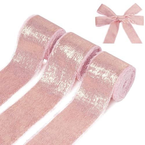 Framendino, 3 Rollen schimmerndes goldfarbenes Seidenband in Roségold, Chiffonband für Brautblumenstrauß, Verpackung, Hochzeitsdekoration, Bastelarbeiten, 3,8 cm x 13,7 m von Framendino