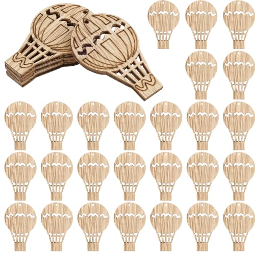 Framendino, 30 Stück Mini-Luftballon-Ausschnitte aus Holz, unlackierte Holzstücke, rustikale Holzscheiben, Verzierung, Heißluftballon-Ausschnitte für Heimwerker, Handwerk, Zuhause, Party-Dekoration von Framendino