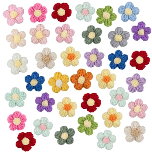 Framendino, 60 Stück gehäkelte 4,1 cm Blumen zum Aufnähen, Applikationen, handgefertigte Häkelblumen, Verzierungen für DIY-Haarkleidung, Hochzeit, Party, Dekoration, Handwerk von Framendino