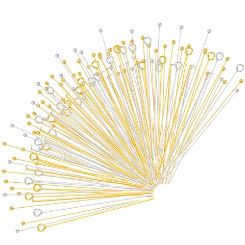 Framendino, 600 Stück Gold Silber Flachkopf Pins Kugelkopf Pins 50 mm Schmuckherstellung Pin Metall gerade Stifte für DIY Handwerk Ohrringe Schmuckherstellung von Framendino