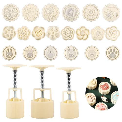 Framendino, Badebombenform-Set mit 3 Badebombenpressen und 19 Stanzplatten mit Blumenmotiven für die Herstellung von Badekugeln, 22 Stück von Framendino