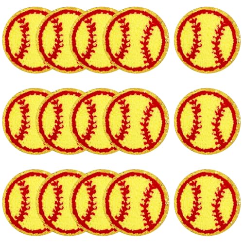 Framendino, Baseball-Patches zum Aufbügeln, Softball, bestickt, für Bastelarbeiten, Nähen, Kleidung, Gelb, 15 Stück von Framendino